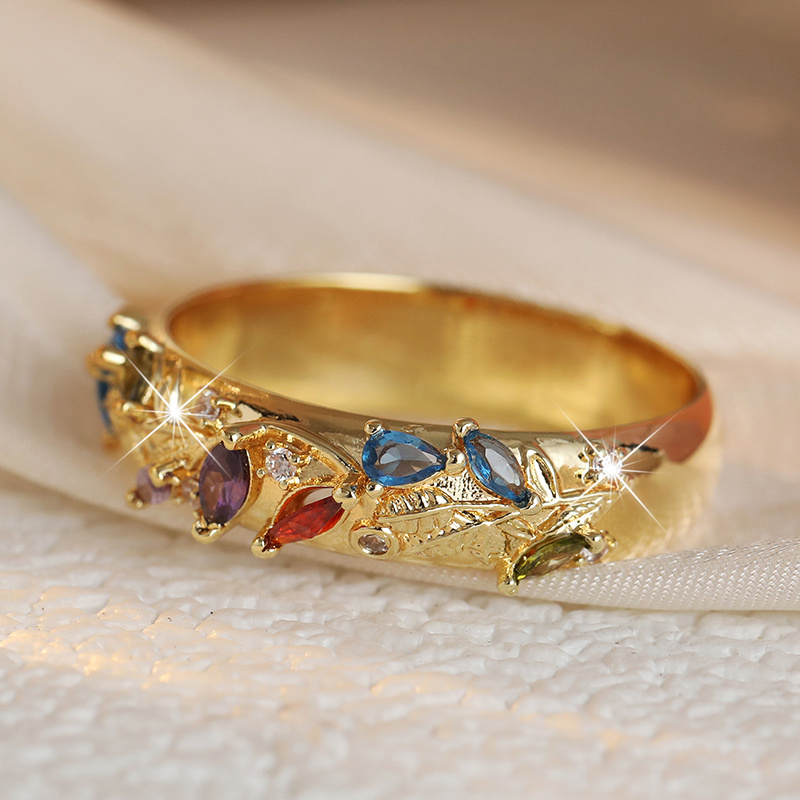 Women's Leaf-Shaped Colored Gemstone Ring